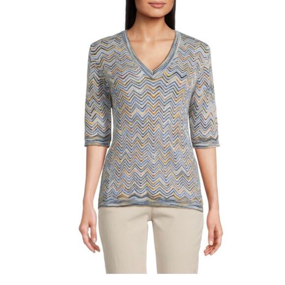 MISSONI Chevron Knit Mohair-Blend Sweater Top - size XL - Picture 1 of 12